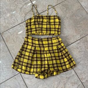 Yellow Plaid Crop Top and Shorts Set